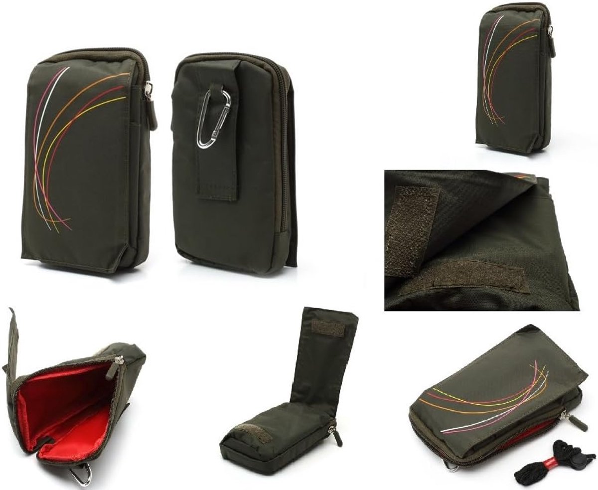 verticale strepen nylon zakje tas tas ritssluiting karabijnhaak voor Tecno M7 - GROEN (16 x 9,5 cm)