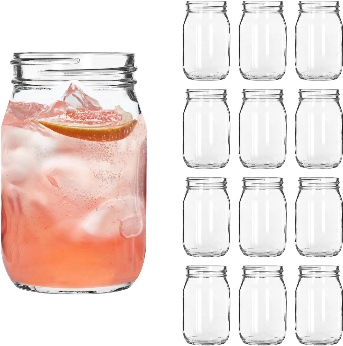 Libbey Mason Jar Drinkglazen - Waterglazen Set - Transparant Geperst Glas - 473 ml - 12 Stuks