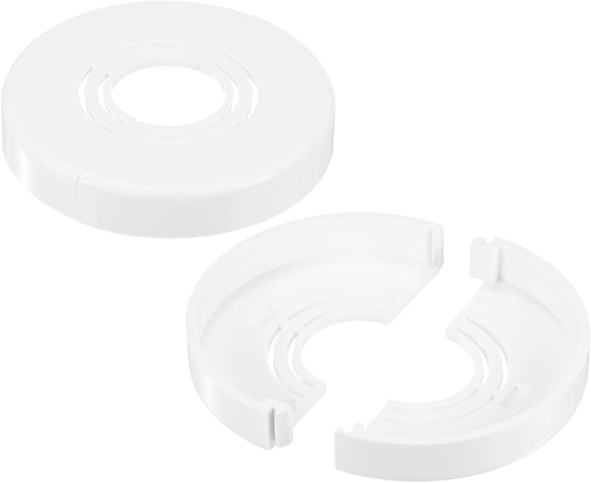 METERXITY 2-pack snijbare muur splitflens, voor 0,8/1/1,2 inch (20/25/32 mm) OD buis ABS rozet plaat ronde sanitair afdekplaten voor waterpijp/kraan [10 mm hoogte, wit]