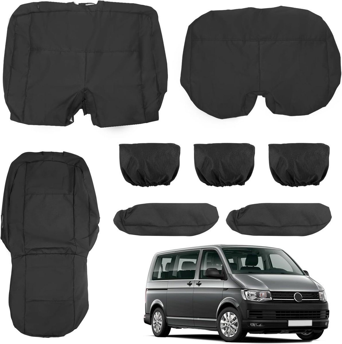 Autostoelhoezen Geschikt voor VW Transporter T5/T5.1 2003-2015, 3 Stoelen Zwart Heavy Duty Tailored Waterdichte Stoelhoezen, Bestuurder & Dubbele Passagier Stoelen