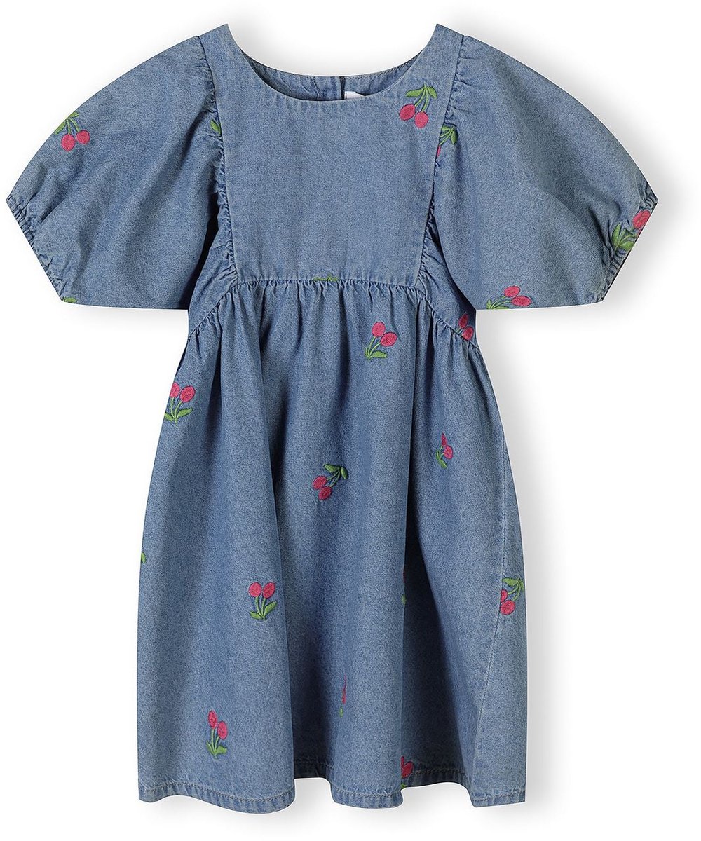 Minoti meisjes jeansjurk met kersenborduursel - 100% katoen - blauw