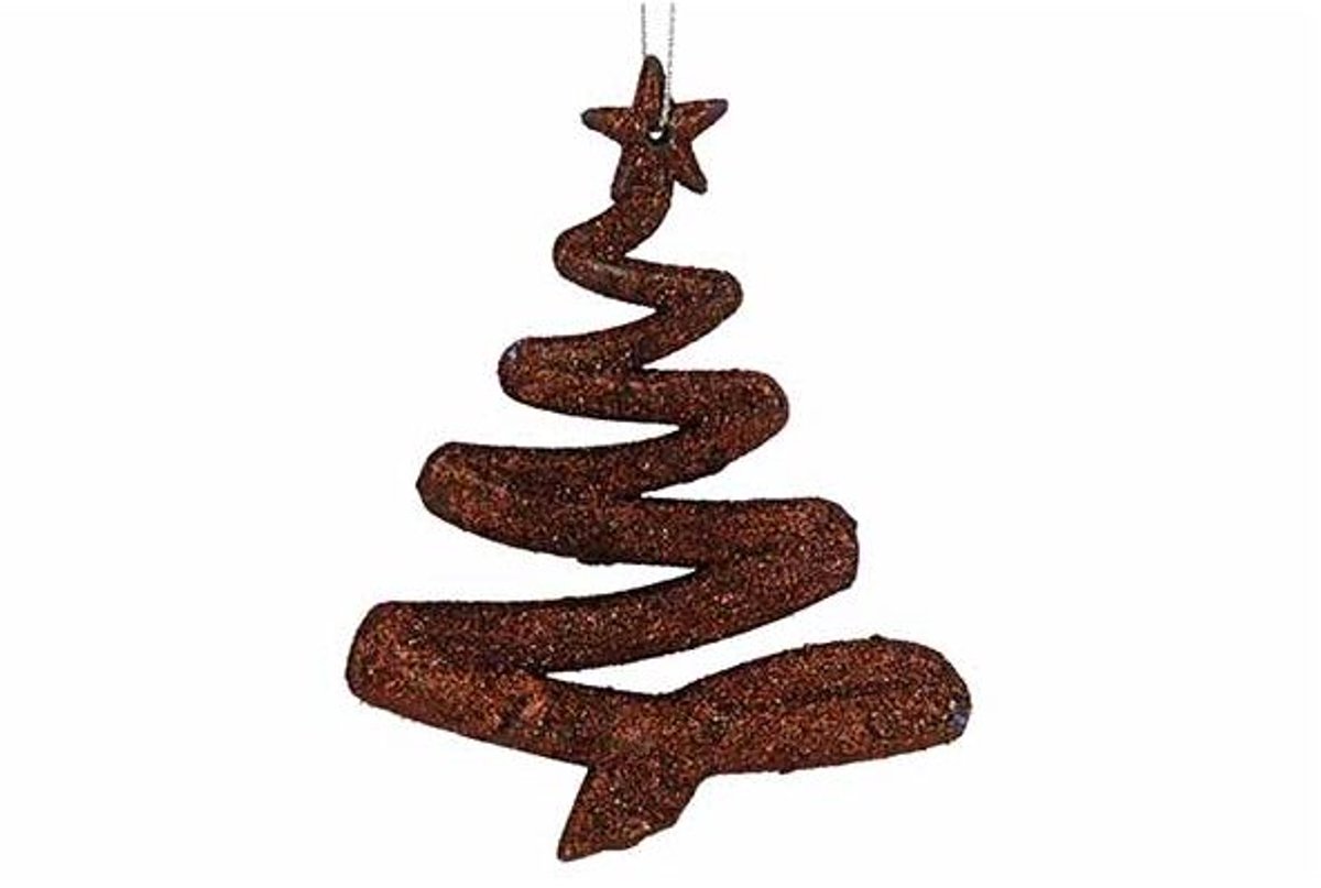 Hanger Kerstboom Glitter Bruin 9,5xh12cm Kunststof