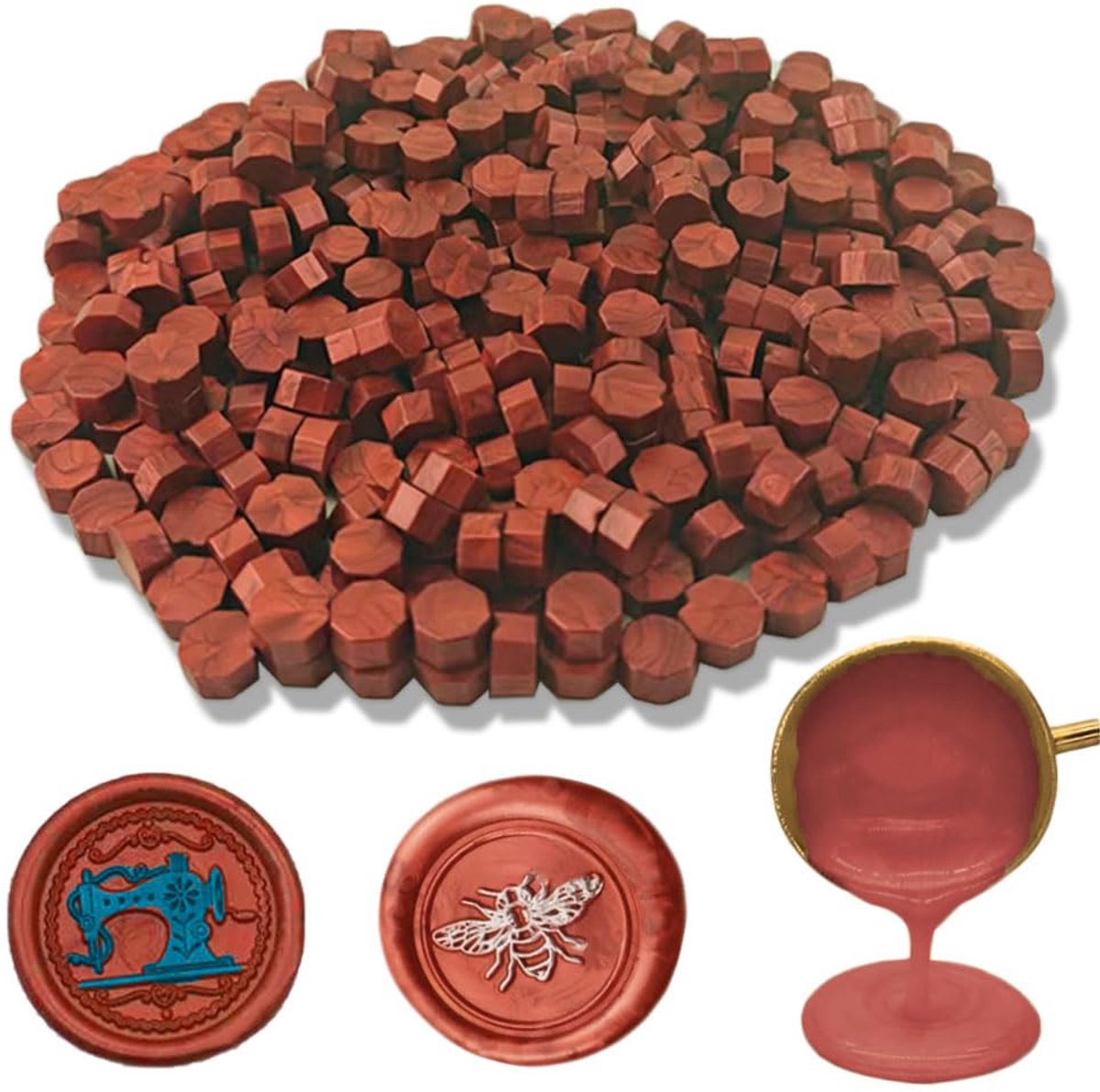 Ioggtser 560 PCS Octagon Verzegelende Wasparels voor de Stempel van de Wasverbinding, Verzegelende Wasparels voor het Maken van Wasverbindingen (New Wine Red)