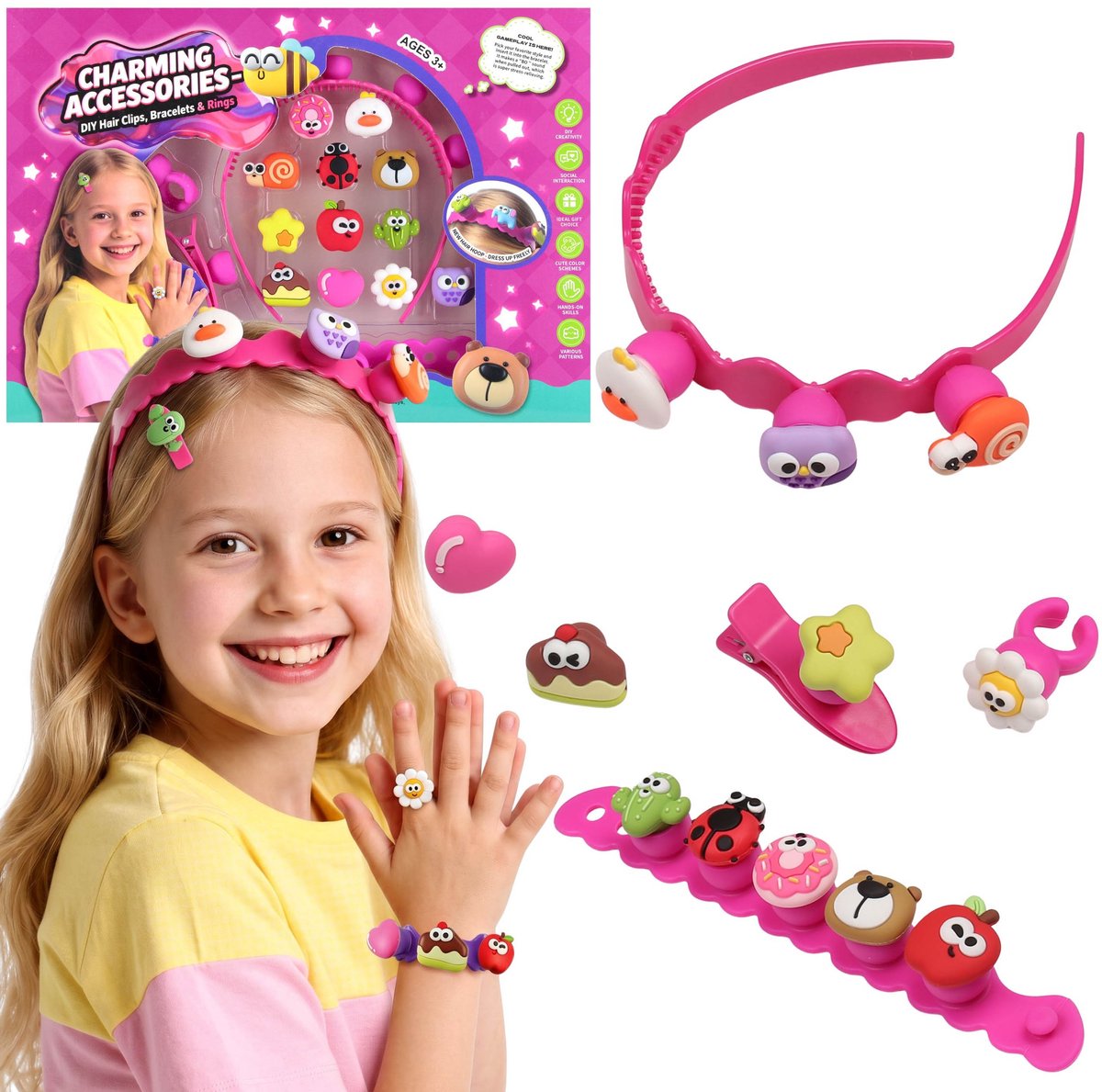 Creatieve SET om sieraden te maken voor meisjes, DIY set armband, ring, haarband