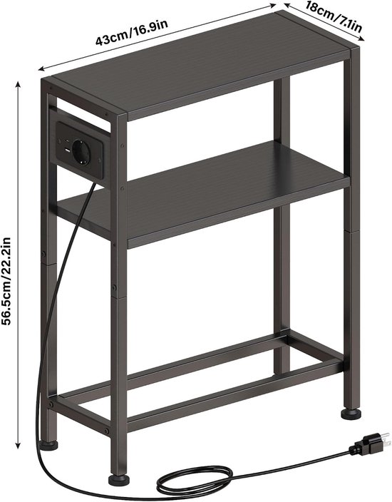 bijzetkast, klein nachtkastje, inktzwart, met 3 smalle planken, met opbergruimte voor bank, kleine ruimtes, woonkamer, slaapkamer, keuken, balkon (zwart) — afbeelding 2