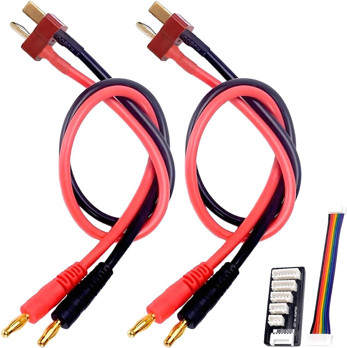 2 x T-Plug Deans Style batterij-oplaadkabel naar banaanstekkers, T-Plug 14 AWG naar 4 mm 4,0 mm banaanstekker, 30 cm/11,8 inch siliconen kabel