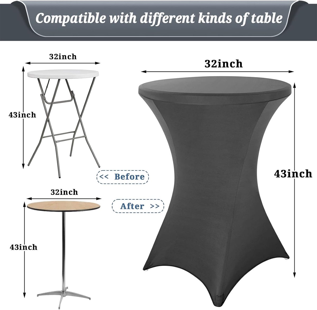 Set van 4 stretch statafelhoezen voor bistrotafel Ø 80-85 cm donkergrijs | Elegant, verstevigd bij de voetzone, machinewas, stretchhoes voor statafels en bistrotafels (80 x 110 cm)