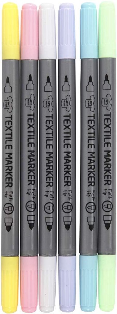 SnelShoppen - Creatieve Textiel Markers in Pastel Kleuren, 6 Stuks, Permanent, Dubbele Punt, Ideaal voor Textiel Decoratie, Kunst en Handwerk