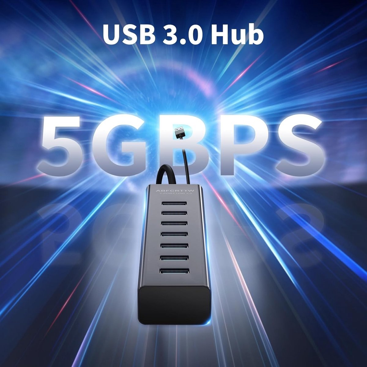 USB 3.0 Hub - Aluminium - 180 cm - USB-Verdeler met 7 Poorten - Voor Desktop en Laptop