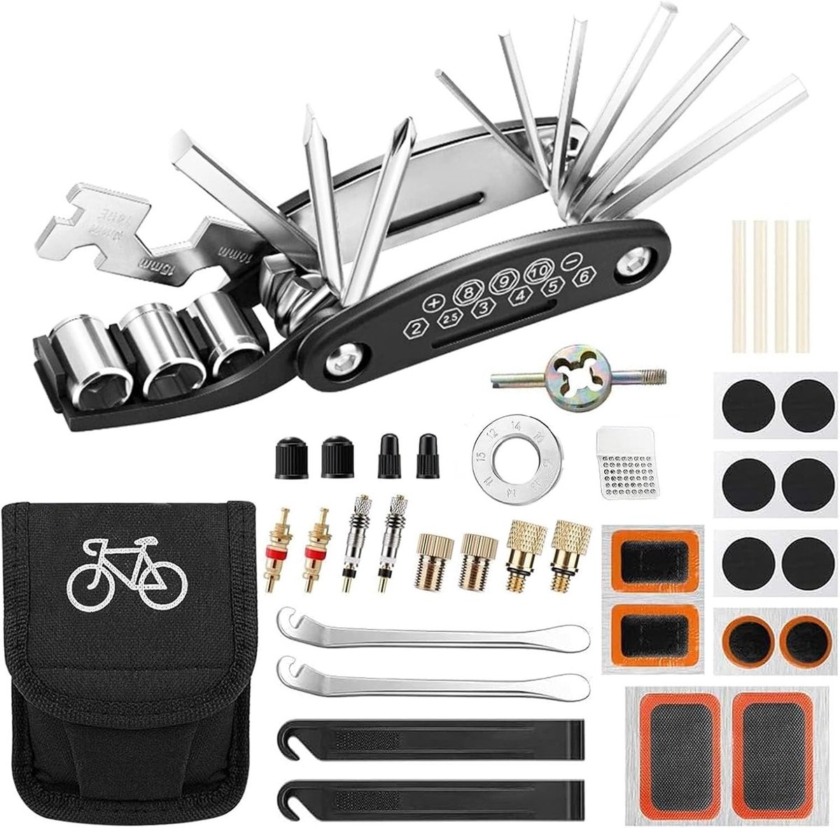 Fietsreparatieset - Zwart - 17-in-1 Multitool met Zadeltas - Voor Mountainbikes