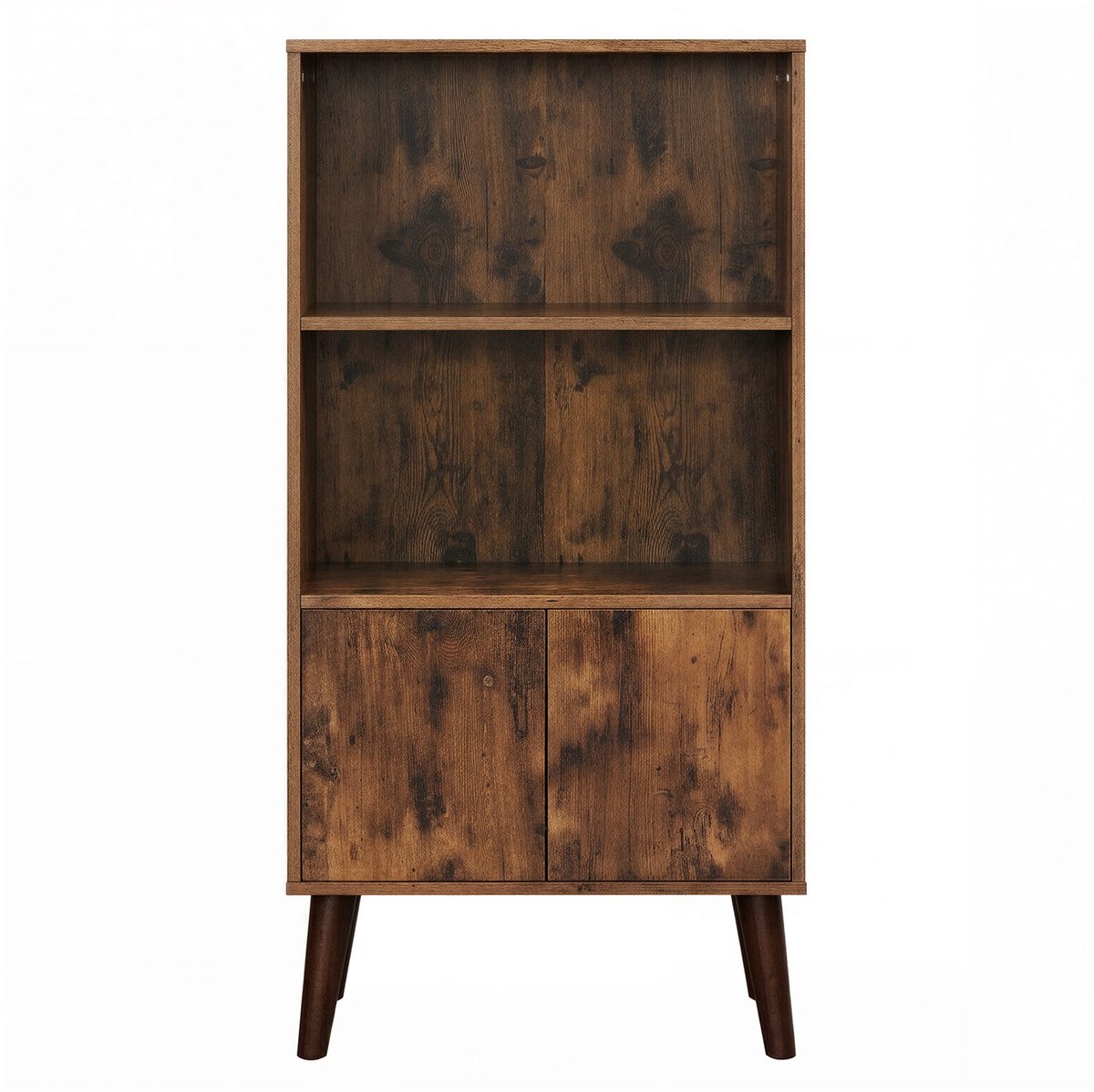 Driedelige wandkast met deuren – in mid-century design – voor woonkamer en thuiskantoor – Bruin
