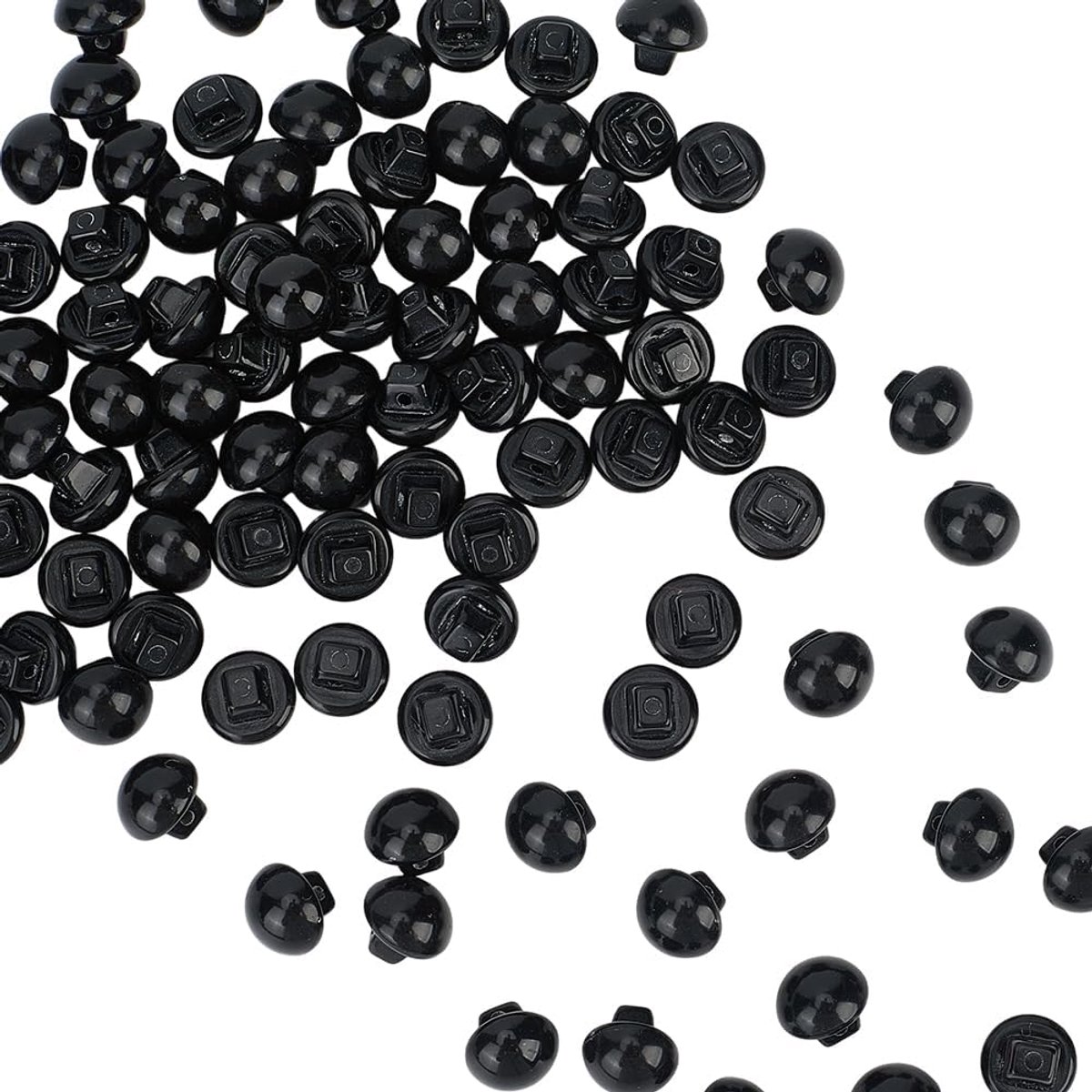 100 stuks 10 mm 1 gaatje zwarte kunststof parelknoppen Mini kleine paddenstoelvormige ronde helft bal schacht decoratieve knop voor naaien, knutselen, kledingaccessoires, shirts, jurken