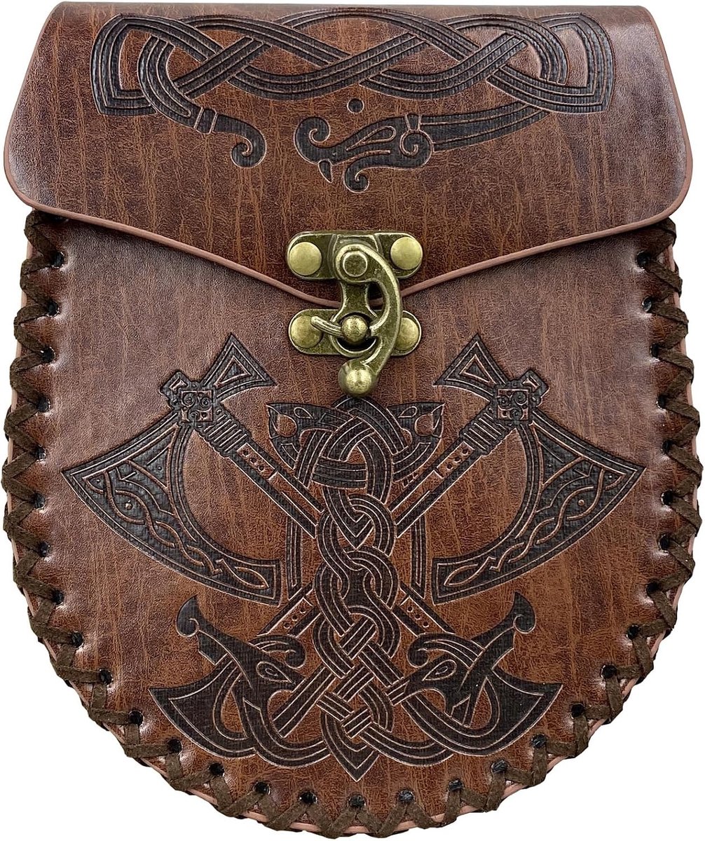 riem etui, bruine Nordic reliëf riem tas, Dragon Fenrir Wolf lederen heuptas, vintage draagbare riem etui, Viking Renaissance heuptasje, cosplay accessoires