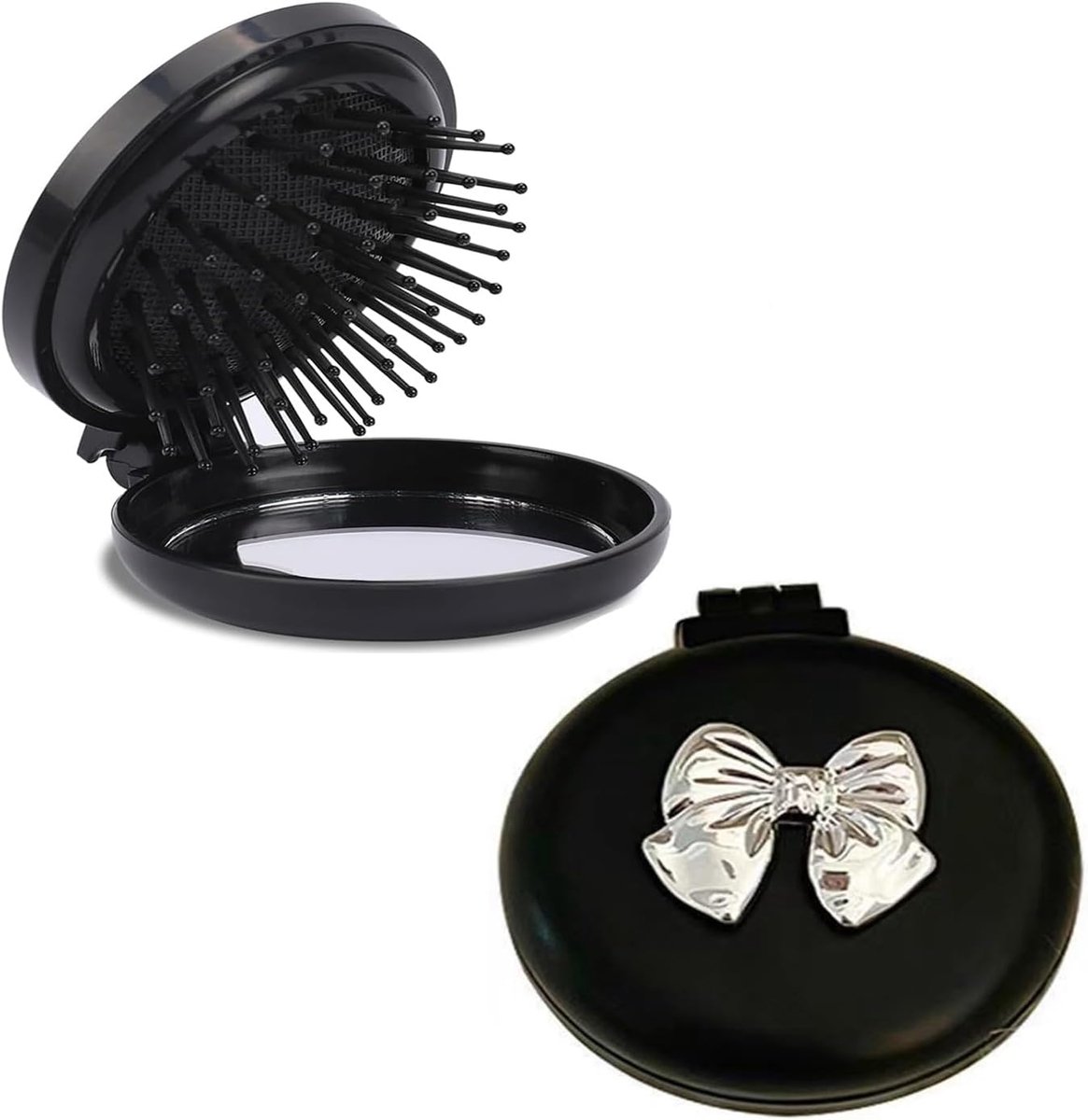 Haarborstels, ronde haarborstels, zakhaarborstel, mini-haarkam, mini reismake-up, haarborstels met spiegel, draagbare massagekam, geschikt voor reizen, vrouwen en