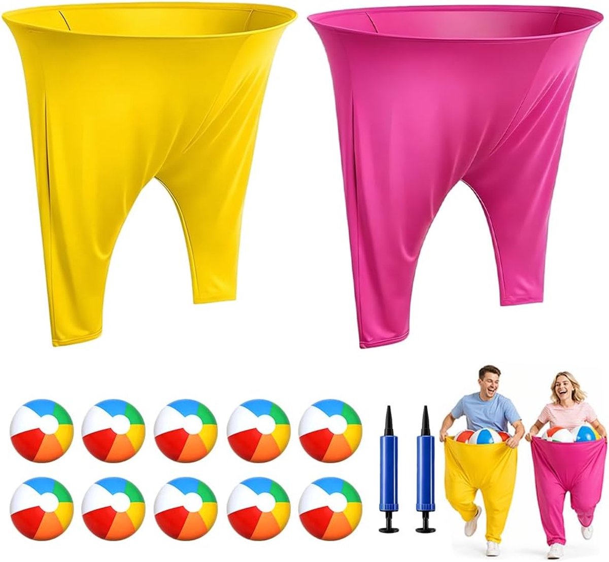 2 stuks oma-broeken, tuinspel, Granny Pants Yard Game, 2 grappige oma-broeken met 10 springballen, 2 pompen, werpspellen, ideaal voor tuin, park, strand, teambuilding, tuinfeest