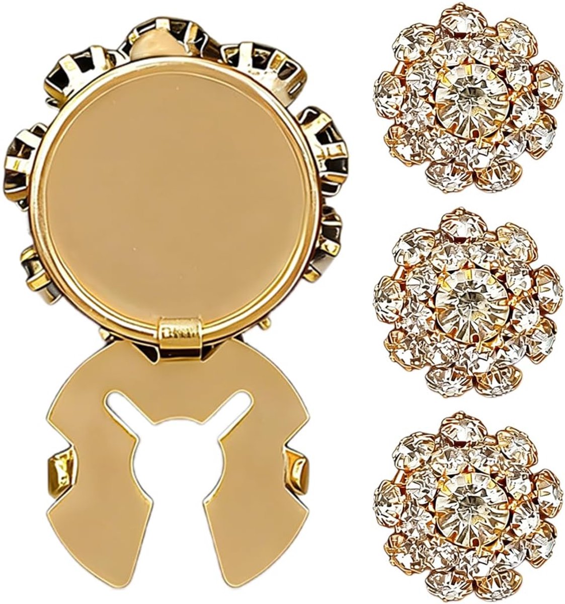 Knopen Set van 4 Knopen Gouden Broche Strass Versiering voor Damesjurken Jassen Kostuums