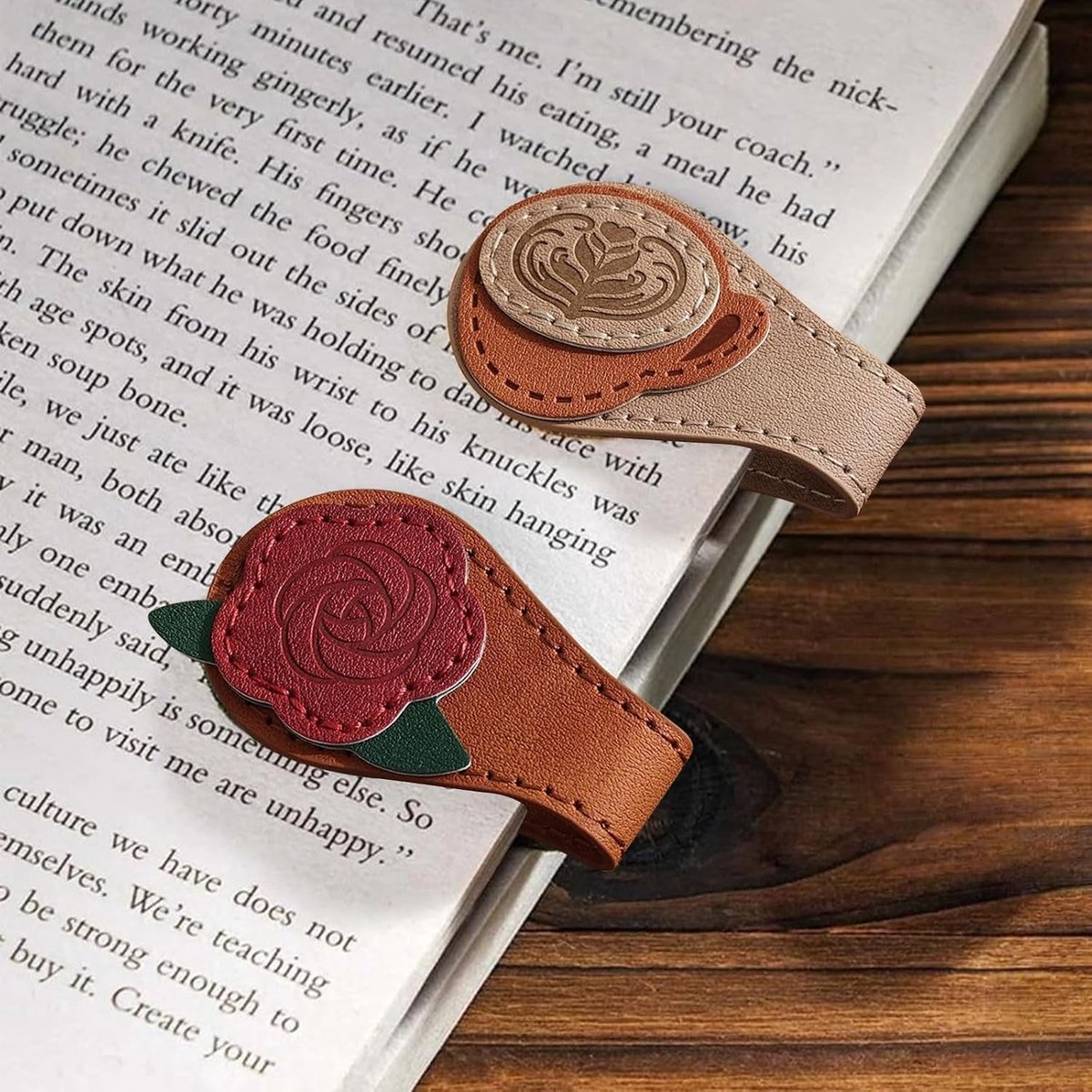 2-delige set vintage magnetische bladwijzers van leer, magnetische bladwijzers van PU-leer voor dames, bladwijzerclips, boekenaccessoires