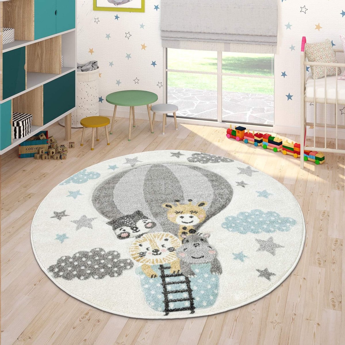 Home Vloerkleed Kinderkamer, Moderne Kinderkamer Pastel Vloerkleed, Schattige 3D-Diermotieven, Maat:Ø 120 cm rondje