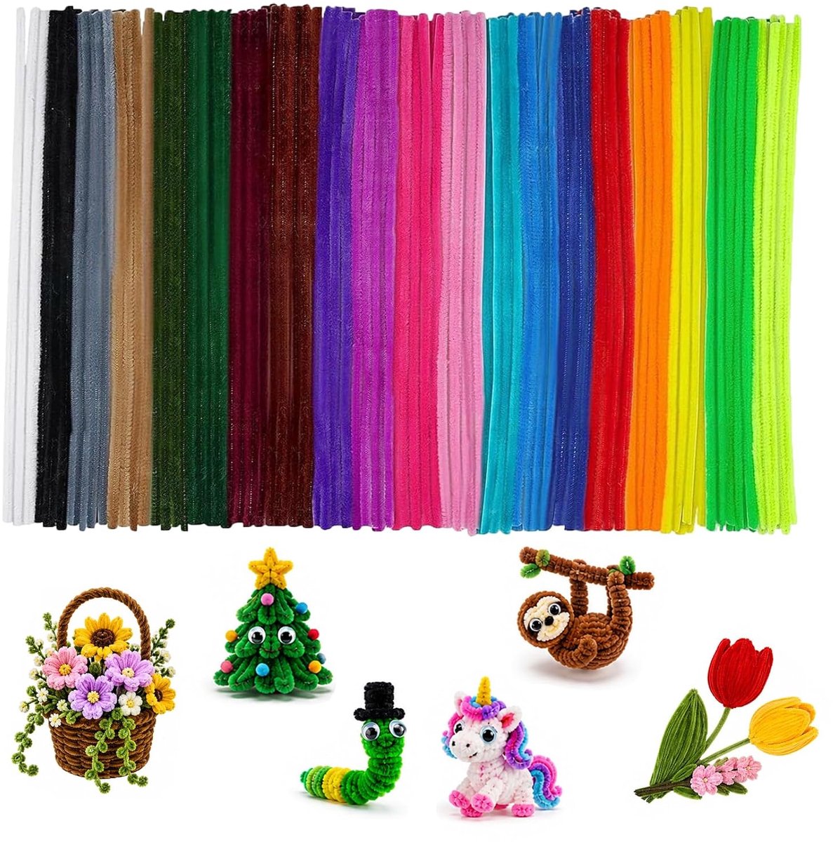 300 stuks chenillegaren, kleurrijke draadstaven, voor het kweken van pijpen, zacht ijzer, voor doe-het-zelf, handwerk, decoratie, benodigdheden (20 kleuren)