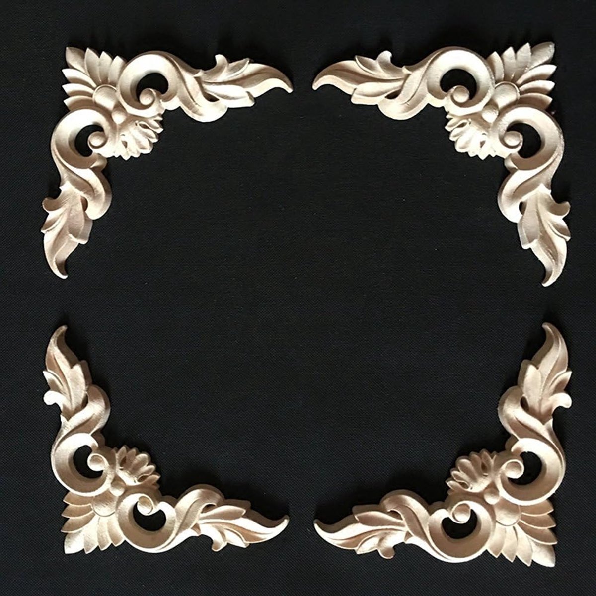 ornamentenkast, 4 stuks, houten ornamenten, houten ornamenten, knutselhout, kast, muur, hoek, decoratie, handgemaakt, 7 x 7 cm