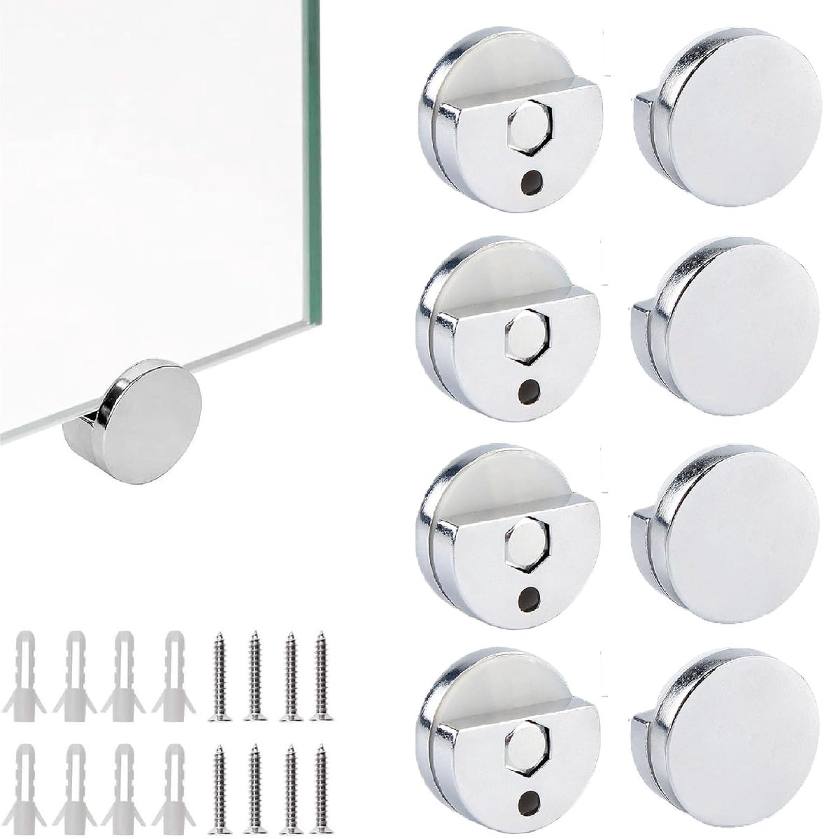 8 stuks zinklegering, glasklemmen, spiegelclip, multifunctionele spiegelhouder, schildhouder, ronde spiegelhouder, houder glashouder, ondersteuning voor spiegel, glas, acrylglas, foto's, muurkunst