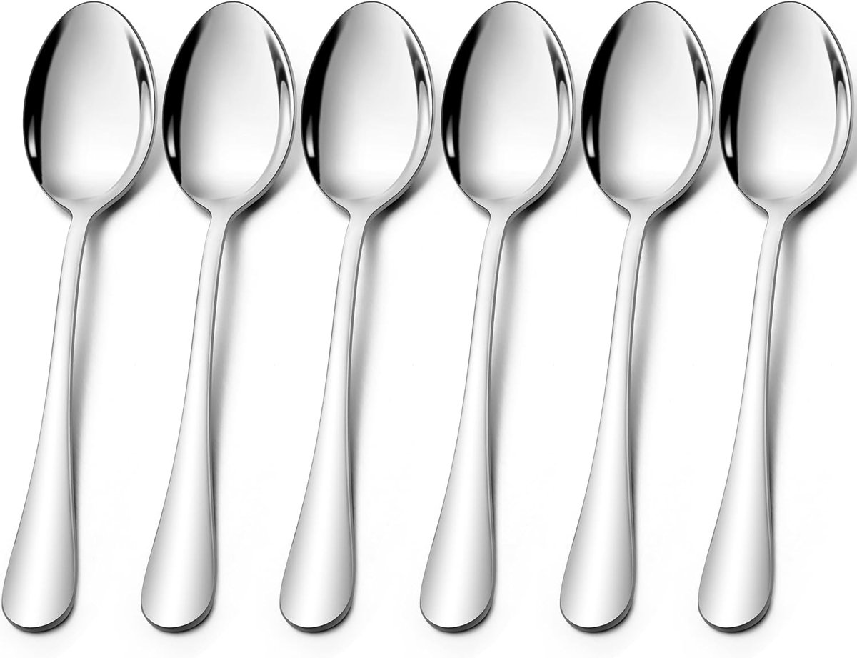 Roestvrij stalen lepel, tafellepelset (6, 20,8 cm - ronde handgreep)