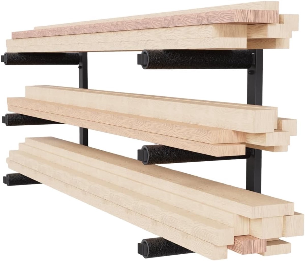 Stalen werkplaatswandrek met 3 niveaus zwart | Robuuste gepoedercoate stalen wandhouder, draagkracht 40 kg per niveau voor garage en werkplaats