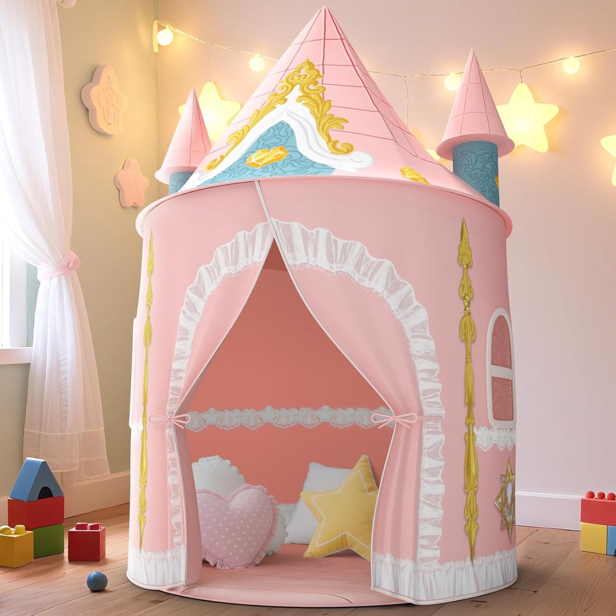 Prinsessentent voor meisjes, grote speeltent voor binnen en buiten voor kinderen, prinsessenkasteel, speelhut voor meisjes en jongens van 3 tot 8 jaar