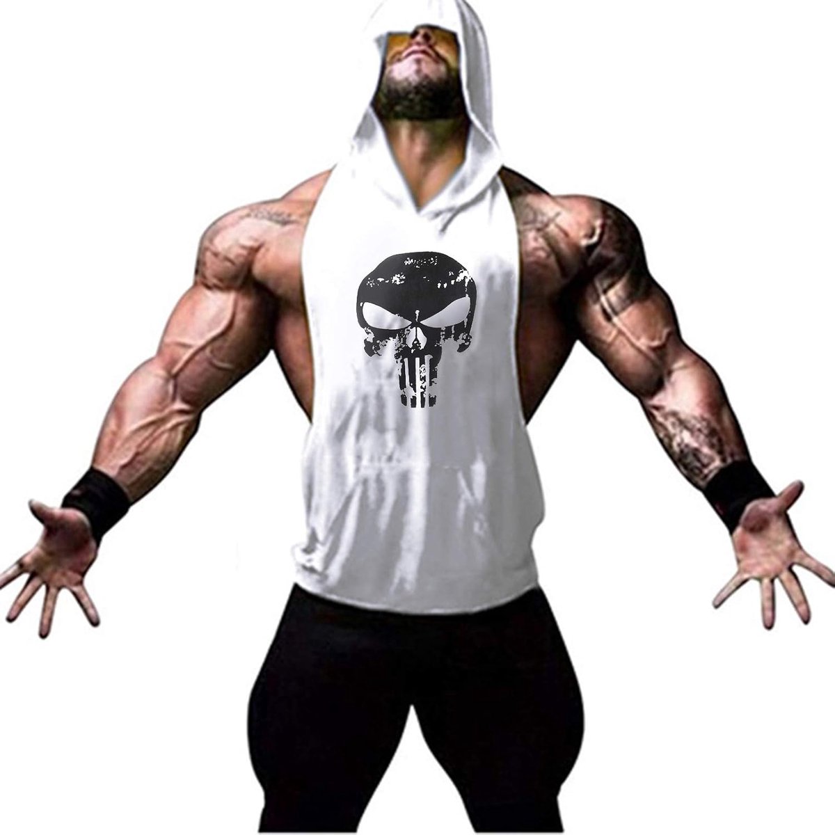 Sporttanktop voor heren, met capuchon, spiershirt voor training, gym, fitness en bodybuilding