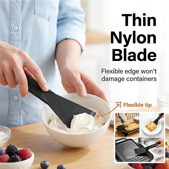 set van 8, nylon schraper, hittebestendig tot 240 graden Celsius, panneschraper voor raclette-grill, grillspatel met antiaanbaklaag, accessoires voor kaas, fondue en — afbeelding 3