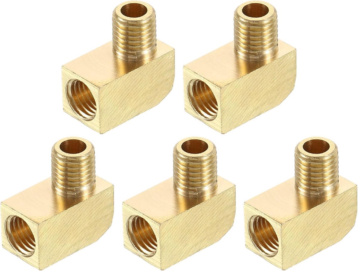 5 stuks messing buisfitting 90 graden barstock street elleboog M8 mannelijk x M8 vrouwelijk buisverbindingen voor gas, lucht, olie, propaan