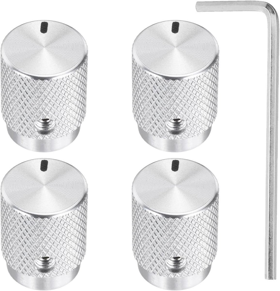 4 stuks aluminium potentiometerknoppen, 6 mm x 12,5 mm x 16 mm, universele volumeregelaar knoppen met moersleutel voor gitaar, bas, lichtzilver