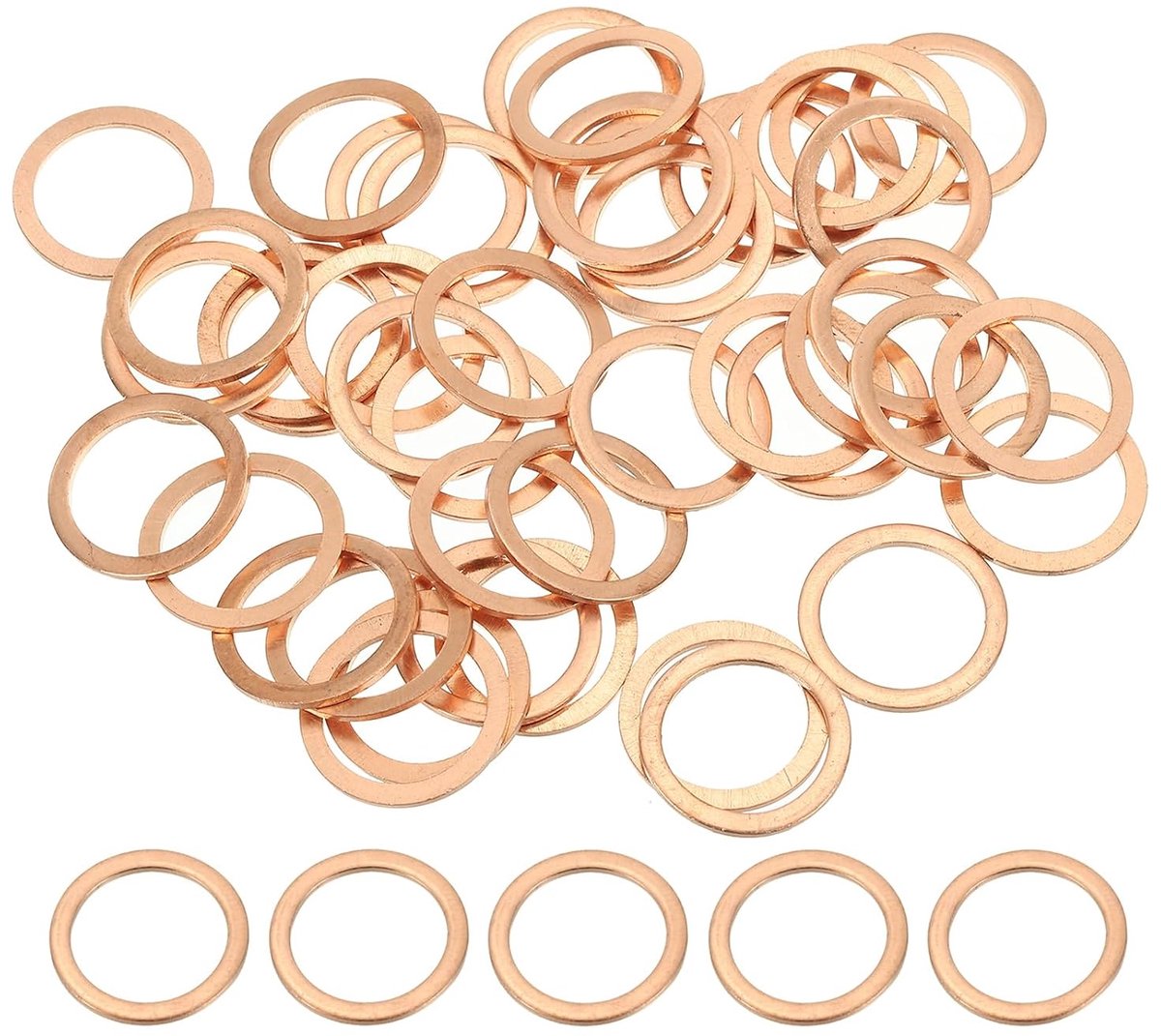 50 stuks koperen afdichtringen, M14 x 18 mm, platte sluitringen, koperen ringen, crush washer voor schroeven, bouten