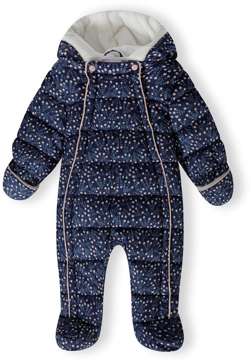 Minoti skipak meisjes bloemenprint warm gevoerd met capuchon Blauw