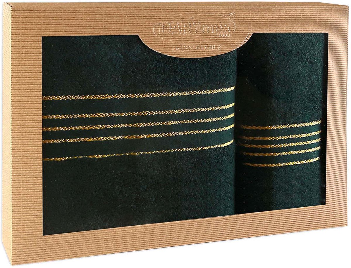 Darymex Premium - Handdoekenset - 2-delig (50x90 & 70x140) - 100% Katoen - Kleur Flesgroen in Luxe Cadeaudoos