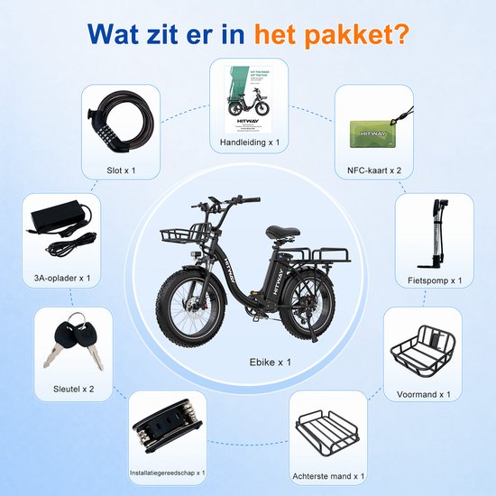 Hitway Elektrische Fiets BK6S Plus R - 20*4.0 Inch Fat Tire City Commuter EBike met Afneembare 48V 27 Ah BMS Lithium Batterij - Mountain E-Bike met 250W Motor - 7 Versnellingen - Maximale Actieradius tot 140-160 KM - Compatibel met APP en NFC van Hitway — afbeelding 5