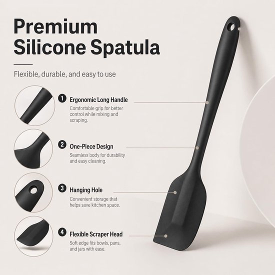 3 stuks siliconen schrapers keuken, deegschraper, siliconen spatel, hittebestendig, flexibele anti-aanbakspatel, lepel, U-knop, bakschraper voor kom en pan, ideaal voor bakken, koken en roeren — afbeelding 3