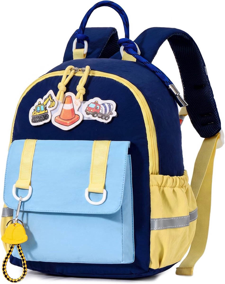 Kleuterschoolrugzak meisjes jongens 3-7 jaar 11.6L 3D Patches, blauw, Mittelgroße, Casual | Met borstband, reflecterend, waterafstotend, licht, ademend, ergonomisch, DIN A4, 3D-patches