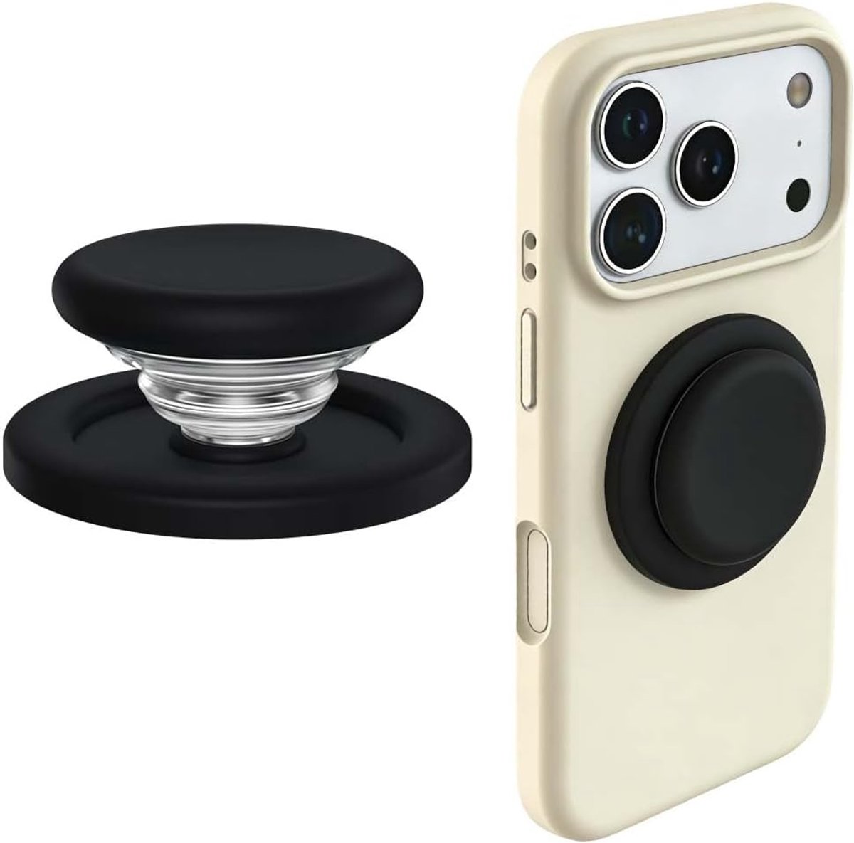 telefoongreep, verbeterd model, stijlvol design, 3000 g sterke houdkracht, siliconen houder voor MagSafe, compatibel met iPhone 17, 16, 15, 14, 13-serie, zwart