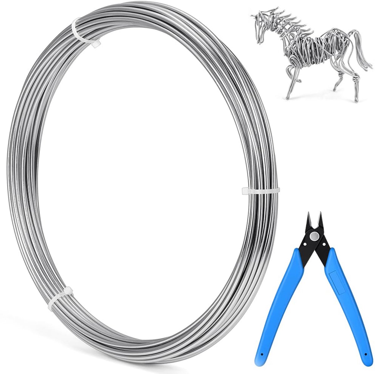 Draad, 2 mm x 30 m, buigzame draad om te knutselen, aluminium sieradendraad, modelleerdraad voor doe-het-zelf sculpturen, modelleren, sieraden maken, bloemenknutselen en draadweven, met