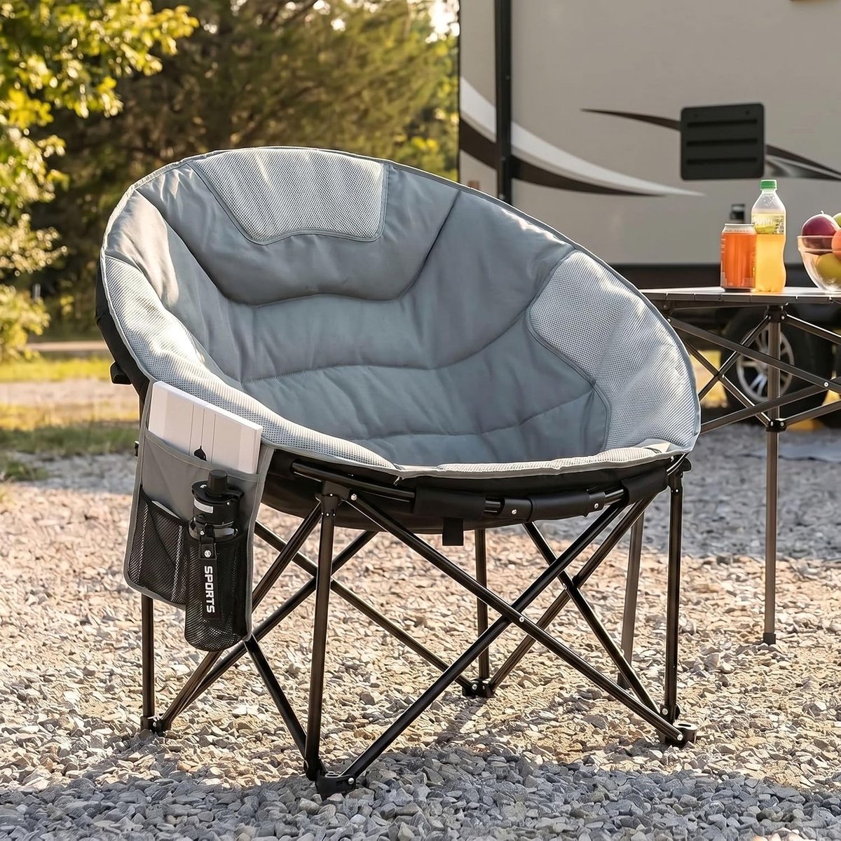 Campingstoel, opvouwbaar, 150 kg, comfortabele rugleuning, campingstoel voor 1 persoon, klapstoel, camping, licht, met draagtas voor picknick, voor outdoor, indoor, tuin, grijs