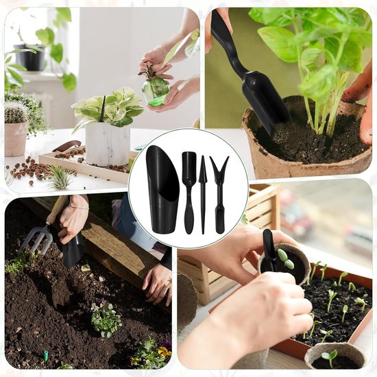 METERXITY 1-Set Tuin Schop Handgereedschap Transplantatie Succulent Teelt Graven Scoops Kits, Plastic Mini Tuin Tool Set voor Bloemen Planten/Bonsai Potten [Zwart] — afbeelding 5