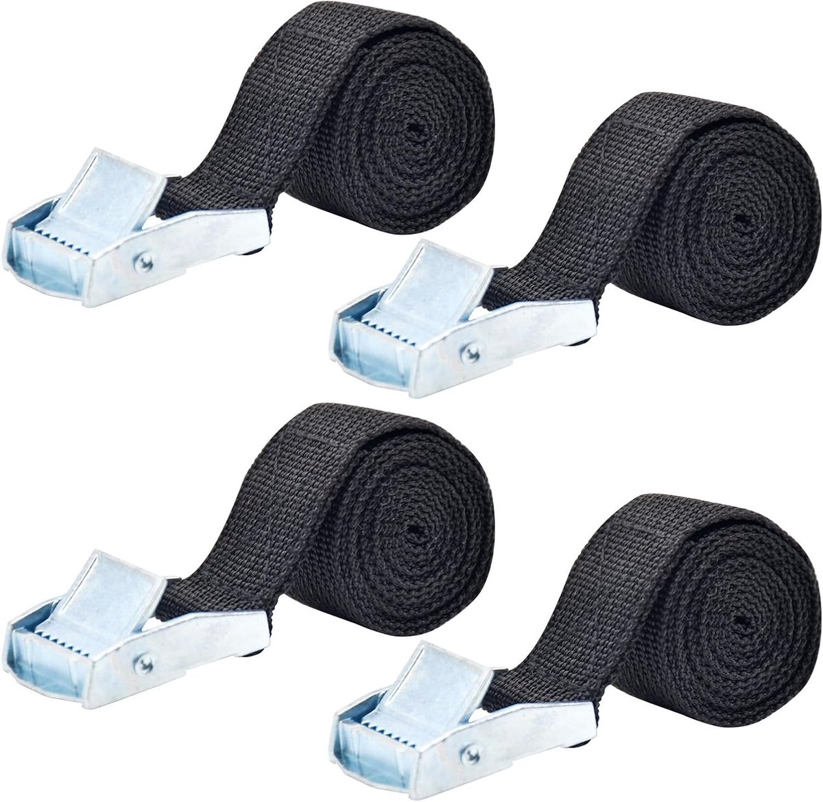 Set van 2 bevestigingsriemen, max. gewicht 250 kg, sjorbanden met gesp, ideaal voor motorfietsen, fietsen en aanhangers, zwart, zeer sterke bevestigingsriemen (25 mm x 1 m)