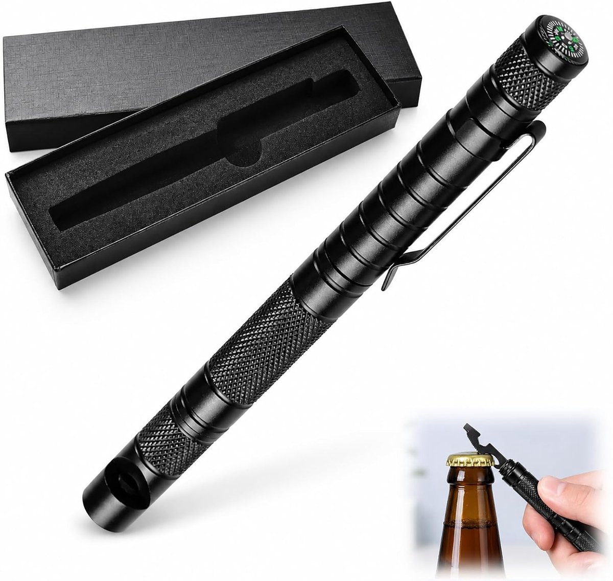 8-in-1 multifunctionele pen met kompas, fluit, vuurstarter en geïntegreerd gereedschap, compacte survival-cadeaupen voor kamperen, wandelen, vissen, reizen, outdoor-accessoires en cadeau-idee voor