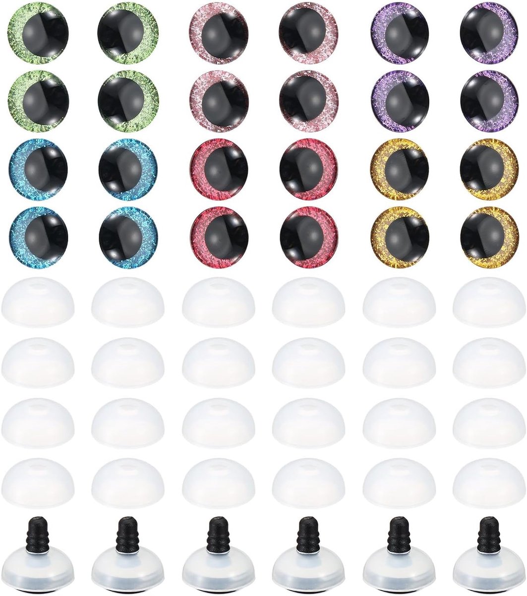 Ogen, 36 Set Pop Ogen met Wasmachines Zachte Knoppen Realistische Kleurrijke Haken Veiligheid Ogen voor Decor Haak Accessoires Poppen Ambacht, 6 Kleuren