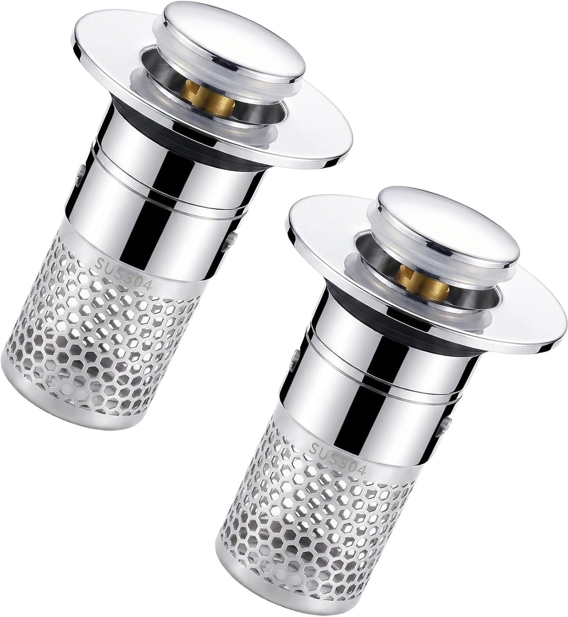 2 stuks pop-up afvoerstoppen wastafelstop met zeef, 3-in-1 afvoerzeef wastafel, roestvrijstalen afvoerstop, keukengootsteen voor badkamer, keuken (32-40 mm)
