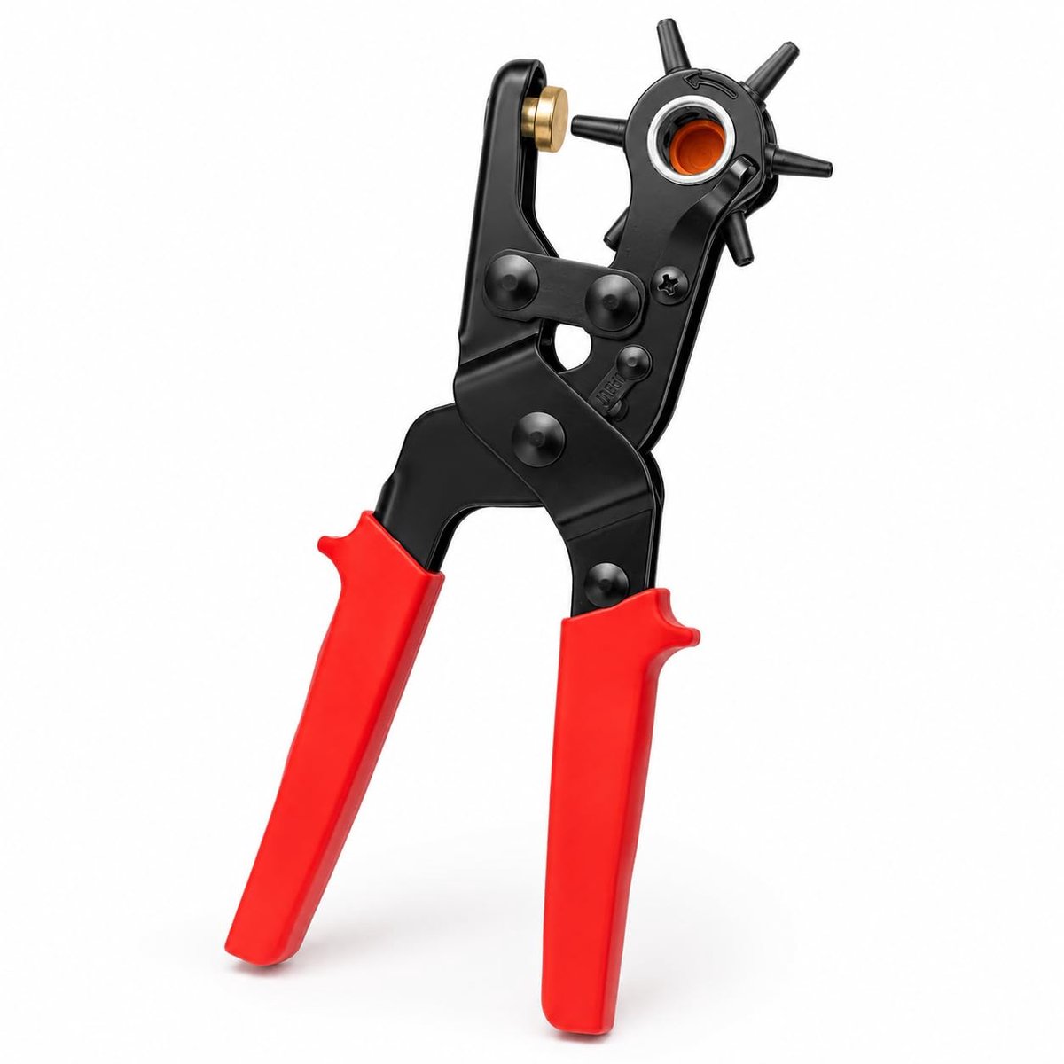 Roterende perforator voor leren riem, professionele gatentang met 6 ronde gaten, 2-4,5 mm, ergonomisch gatengereedschap, handvat, rood, zwart, voor riemen, horloges, halsbanden, honden, tassen