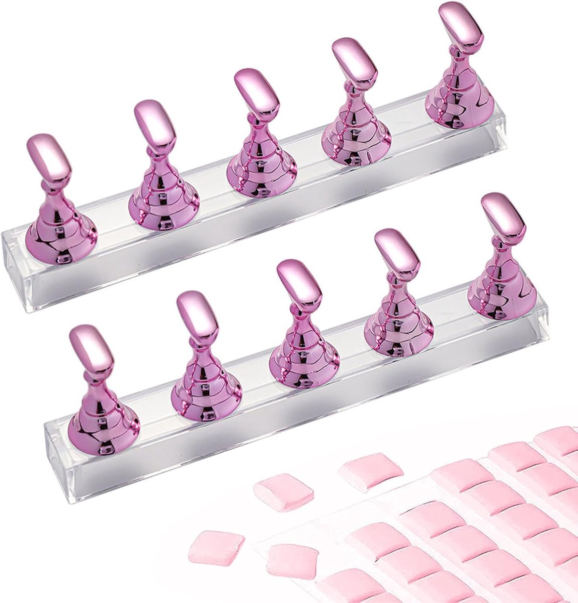 Set van 2 oefenstandaarden voor acryl nageldesign, nageltipstandaard voor kunstnagels, nagelpresentatiestandaard voor kunstnagels, magnetische doe-het-zelf nagelkristalhouder met herbruikbaar