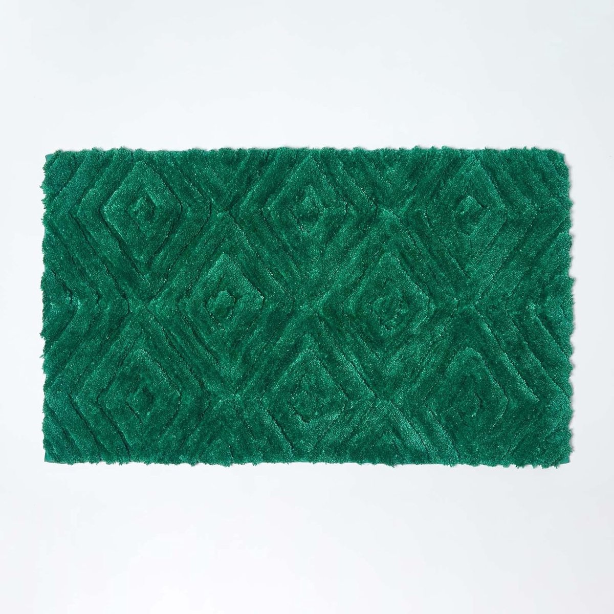 Super absorberende zachte Ikat smaragdgroene badmat met pluche geometrisch patroon en antislip latex achterkant, 50 x 80 cm grote douchemat, machinewasbaar