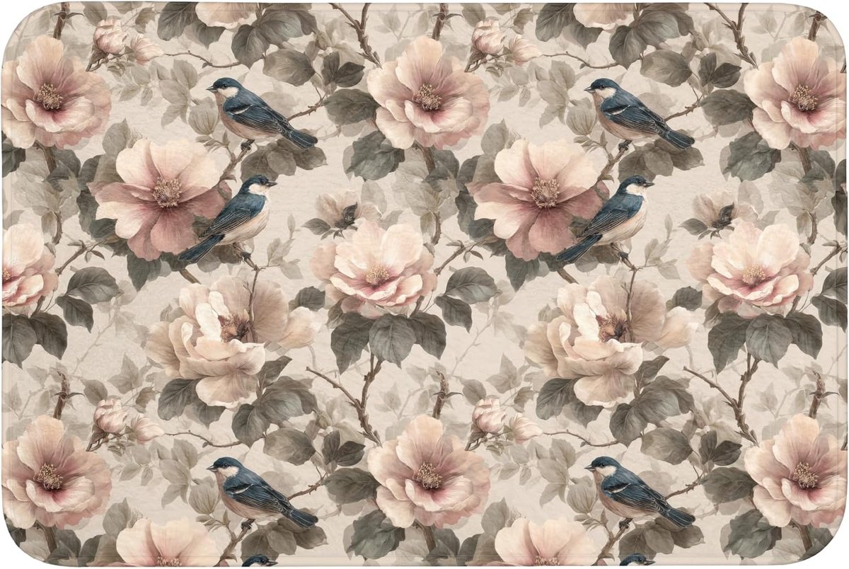 Badmat Rechthoekig 90x60 cm Badkamer Bath Mat Douchemat Antislip Wc Badkamermat Memory Foam Wasbaar Bathroom Toilet Mats Washable Klassiek - Vogels - Kleurrijk
